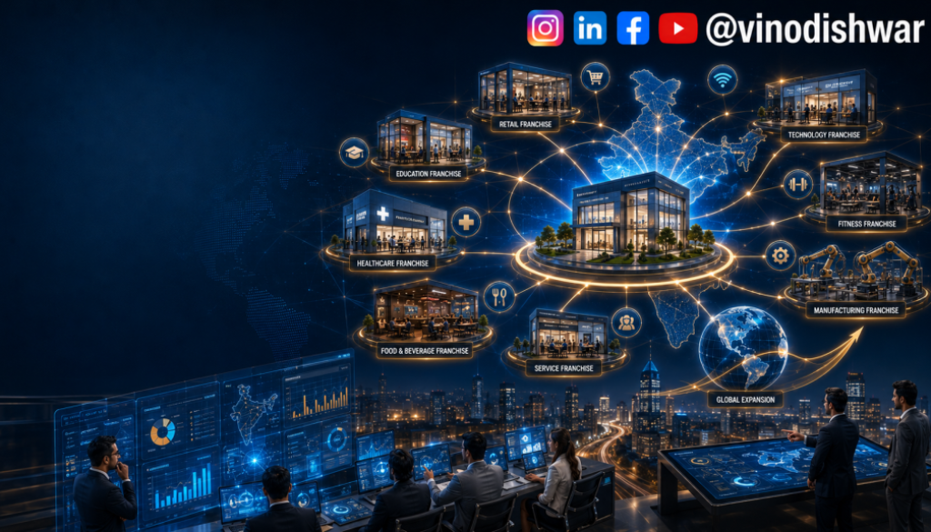 Future of Franchising in India 2026 showing AI-powered franchise growth and business expansion network
