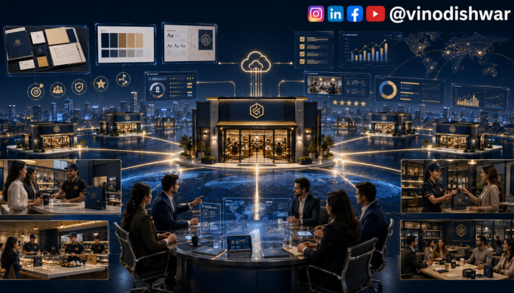 Consistent Franchise Brand Identity with standardized branding, franchise locations, visual identity, brand guidelines, and scalable business growth