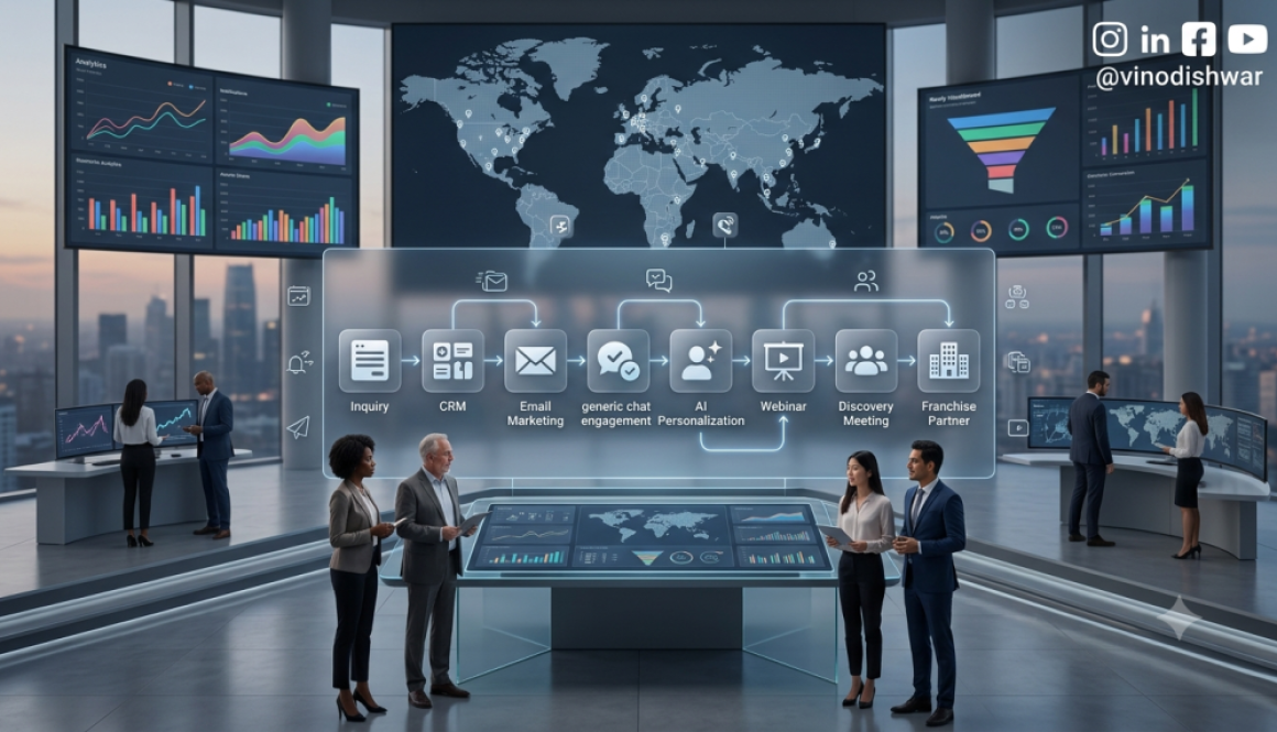 Franchise Lead Nurturing Strategy workflow using CRM, AI, email marketing and WhatsApp automation