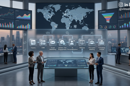 Franchise Lead Nurturing Strategy workflow using CRM, AI, email marketing and WhatsApp automation