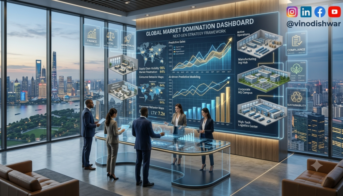 Growth Strategy for SMEs illustrating a small business scaling through leadership, business systems, market expansion, technology, and sustainable growth.
