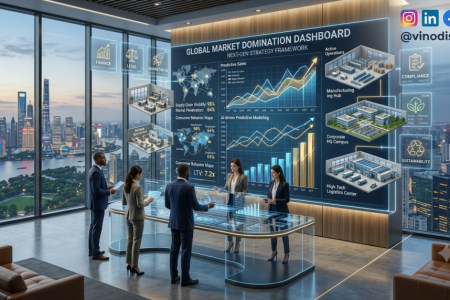 Growth Strategy for SMEs illustrating a small business scaling through leadership, business systems, market expansion, technology, and sustainable growth.