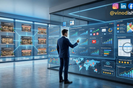 Digital Marketing for Franchise Businesses strategy with SEO, social media, online advertising, and multi-location franchise marketing dashboard