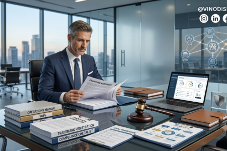 Franchise Agreement Development Guide showing franchise agreement, legal contract, trademark protection, SOPs, and franchise documentation