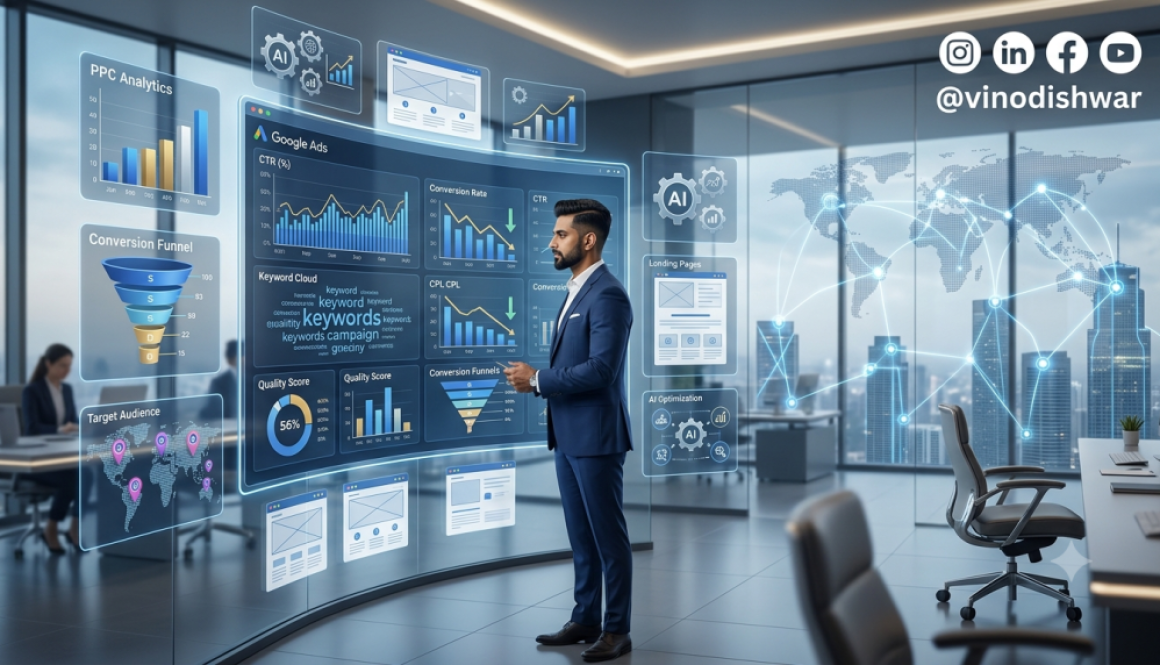 Google Ads for Franchise Lead Generation campaign dashboard showing AI bidding, franchise PPC, CRM integration, landing pages and lead conversion analytics