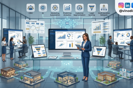 AI in Franchise Marketing dashboard with marketing automation, CRM integration, analytics, and multi-location franchise growth