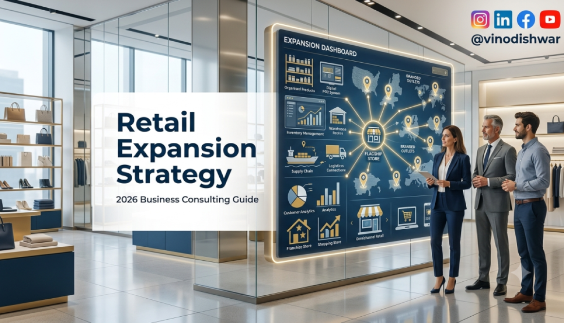 Retail Expansion Strategy showing a modern retail business expanding into multiple store locations through scalable systems, franchising, inventory management, and business growth planning.