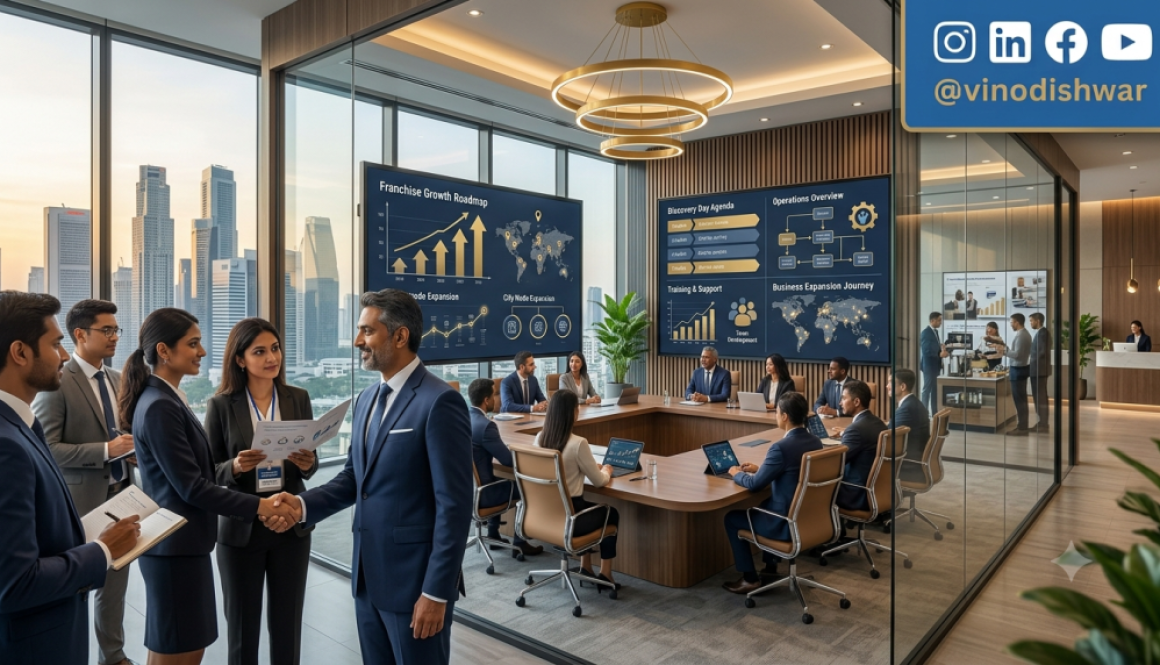 Franchise Discovery Day showcasing prospective franchisees meeting the leadership team and exploring franchise operations in a modern business environment.
