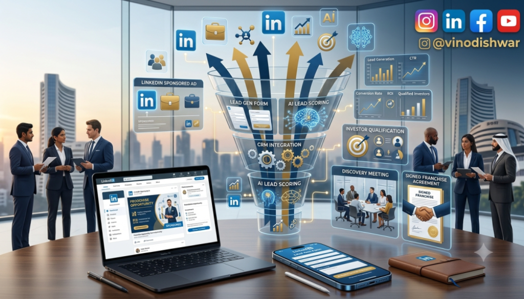 LinkedIn Ads for Franchise Investors strategy with AI-powered lead generation, CRM integration, executive targeting, and franchise recruitment funnel