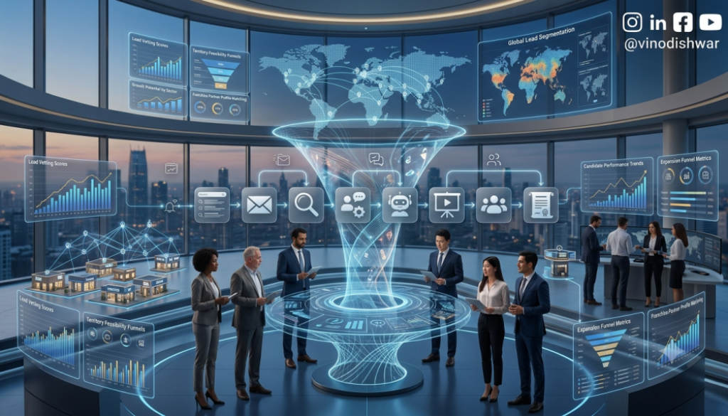 Franchise Sales Funnel Explained showing lead qualification CRM automation and franchise recruitment process