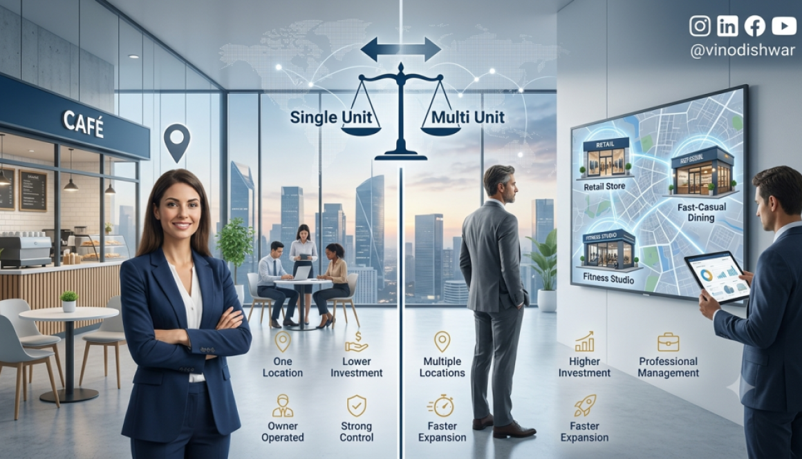 Single Unit Franchising compared with Multi Unit Franchising showing investment, scalability, operational control, and franchise expansion strategies.