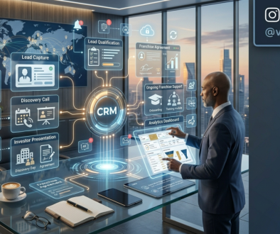 Franchise CRM Guide dashboard showing AI-powered franchise lead management, sales pipeline automation, investor tracking, and franchisee relationship management system.