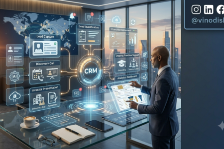 Franchise CRM Guide dashboard showing AI-powered franchise lead management, sales pipeline automation, investor tracking, and franchisee relationship management system.