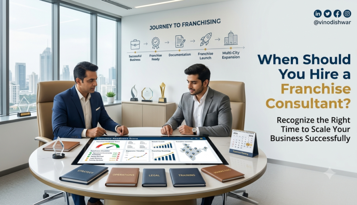 Business owner meeting with franchise consultant before franchise expansion