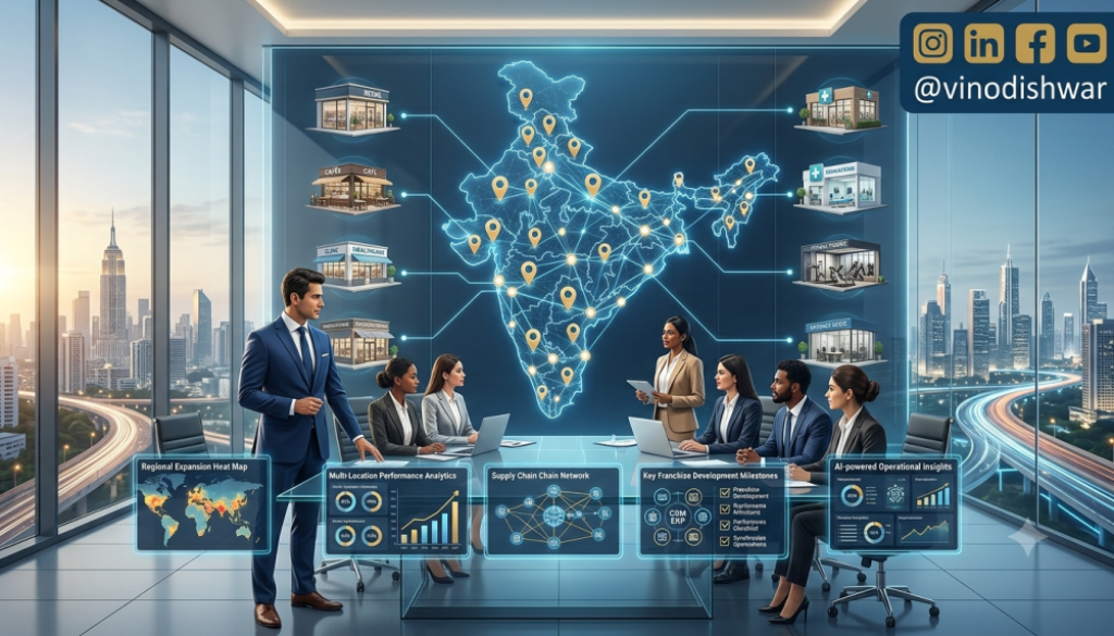 Scale from 10 to 100 Outlets national business expansion strategy showing enterprise leadership, multi-location operations, technology integration, and scalable business growth.
