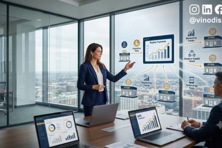 Franchise Revenue Models showing franchise fees, royalty income, marketing funds, technology fees, and recurring revenue strategies for scalable franchise growth.