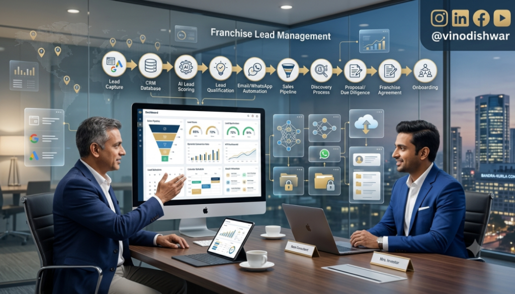 Franchise CRM for Lead Management dashboard with AI lead scoring and automated franchise recruitment workflow