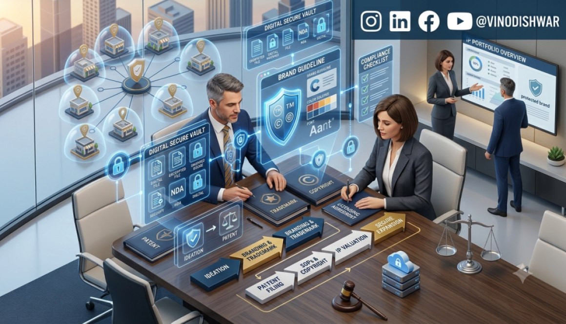 Intellectual Property in Franchise Development with trademark protection, legal documentation, brand security, and franchise asset management