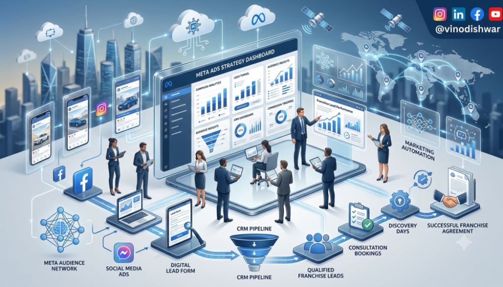 Meta Ads Strategy for Franchise Businesses showing Facebook and Instagram lead generation campaigns with CRM integration