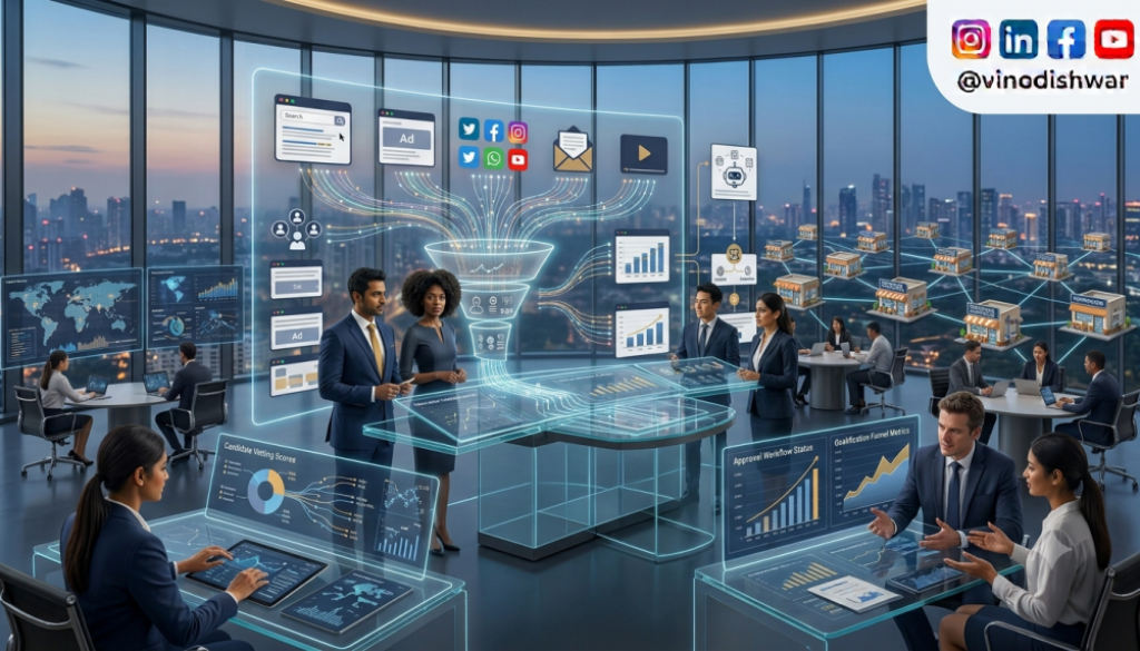 Franchise Lead Qualification Framework showing AI-powered lead scoring, CRM qualification workflow, franchise prospect evaluation, and franchise recruitment process